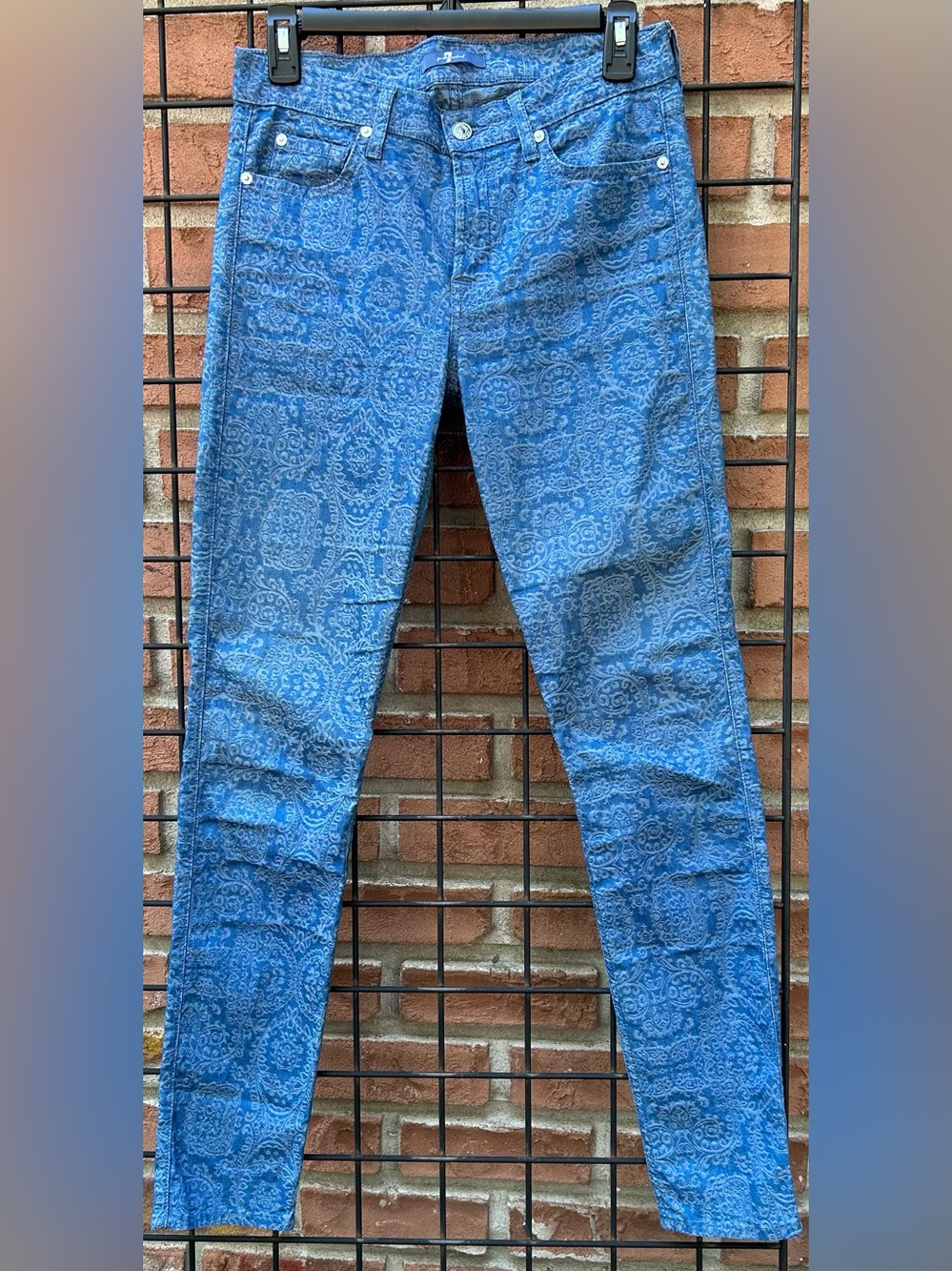 7 For All Mankind "The Skinny" Jeans in Moroccan Blue Jacquard